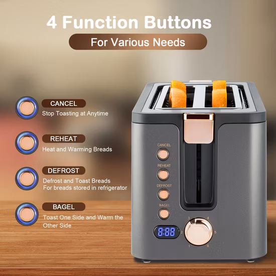 Venda quente 6 configurações de browning rack de aquecimento slot longo torradeira de 4 fatias